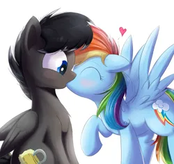 Size: 2650x2500 | Tagged: safe, artist:bugplayer, derpibooru import, rainbow dash, oc, oc:brew tap, pegasus, pony, brewdash, canon x oc, duo, duo male and female, female, image, kissing, male, mare, png, shipping, stallion, straight
