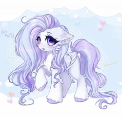 Size: 2048x1996 | Tagged: safe, artist:yumikivt, derpibooru import, oc, unofficial characters only, pegasus, pony, abstract background, blue mane, blue tail, female, hooves, image, jpeg, mare, open mouth, open smile, pegasus oc, purple eyes, purple hooves, purple mane, purple tail, smiling, solo, tail, white coat, wings