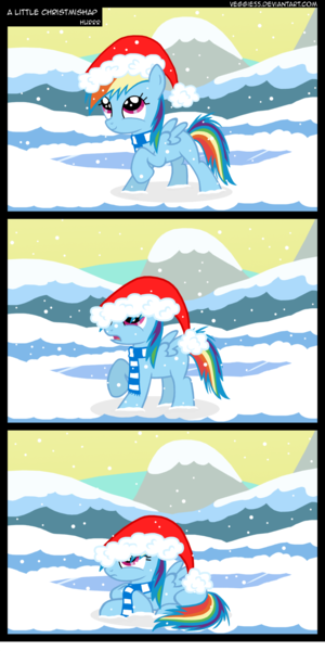 Size: 1350x2700 | Tagged: safe, artist:veggie55, derpibooru import, rainbow dash, pegasus, pony, christmas, clothes, female, filly, filly rainbow dash, foal, hat, holiday, image, png, santa hat, scarf, snow, snowfall, solo, striped scarf, winter, younger
