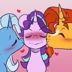 Size: 1134x1134 | Tagged: safe, artist:chub-wub, derpibooru import, editor:mylittlestims, starlight glimmer, sunburst, trixie, bisexual, female, image, jpeg, lesbian, male, polyamory, ship:startrixburst, shipping, starburst, startrix, straight