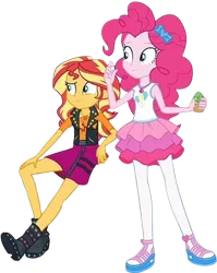 Size: 2008x2520 | Tagged: safe, derpibooru import, edit, edited screencap, editor:homersimpson1983, screencap, pinkie pie, sunset shimmer, human, equestria girls, background removed, female, food, g4, image, not a vector, png