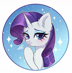 Size: 1109x1125 | Tagged: safe, artist:arllistar, derpibooru import, rarity, pony, unicorn, bust, circle background, ear fluff, eyeshadow, female, g4, horn, image, jpeg, looking at you, makeup, mare, solo
