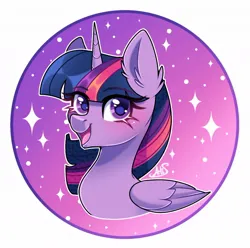 Size: 1082x1073 | Tagged: safe, artist:arllistar, derpibooru import, twilight sparkle, twilight sparkle (alicorn), alicorn, pony, bust, circle background, ear fluff, female, g4, image, jpeg, looking at you, mare, open mouth, solo