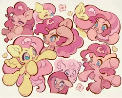 Size: 5200x4200 | Tagged: safe, artist:yanyannonoz, derpibooru import, fluttershy, pinkie pie, oc, oc:fluffle puff, earth pony, pegasus, pony, blushing, cute, duo, female, flower, g4, heart, image, jpeg, mare, open mouth, pinkamena diane pie, simple background, smiling, sweat, teary eyes, tongue out, white background