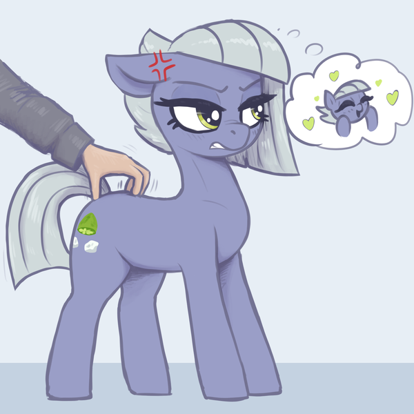 Size: 2300x2300 | Tagged: safe, artist:t72b, derpibooru import, limestone pie, human, pony, back scratching, cross-popping veins, cute, emanata, female, gritted teeth, hand, heart, human on pony petting, image, limabetes, limetsun pie, mare, offscreen character, petting, png, simple background, teeth, tsundere