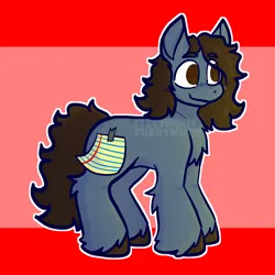 Size: 652x652 | Tagged: safe, artist:electronicfurbymusic, derpibooru import, ponified, earth pony, pony, blue coat, brown eyes, brown mane, brown tail, closed mouth, covered cutie mark, happy, image, otto wood, paper, png, red background, simple background, smiling, solo, standing, tail, unshorn fetlocks, waterparks, wavy mane, wavy tail, wings