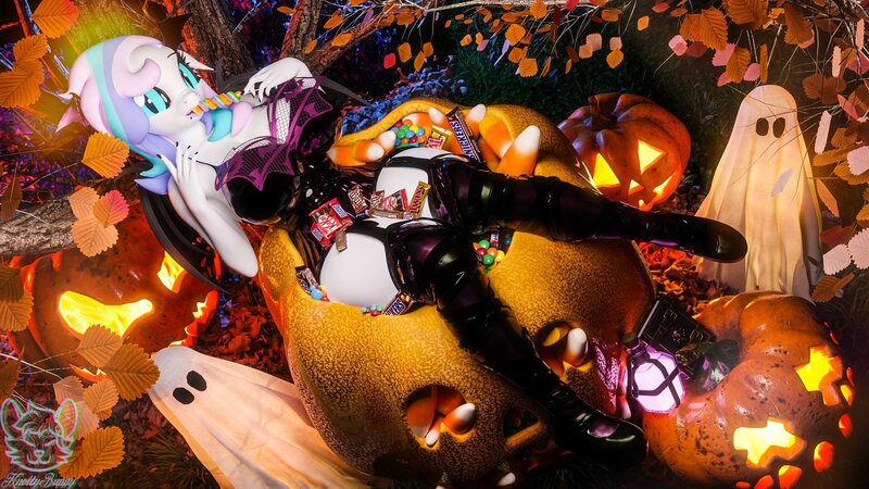 Size: 1920x1080 | Tagged: suggestive, artist:knottybuppy, ponerpics import, ponybooru import, oc, unofficial characters only, 3d, boots, breasts, candy, clothes, food, halloween, holiday, image, jpeg, shoes, swimsuit