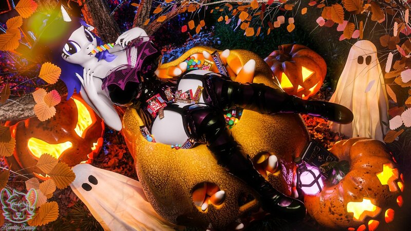 Size: 1920x1080 | Tagged: suggestive, artist:knottybuppy, ponerpics import, ponybooru import, oc, unofficial characters only, 3d, boots, breasts, candy, clothes, food, halloween, holiday, image, jpeg, shoes, swimsuit