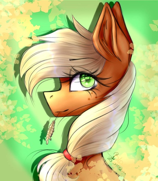 Size: 1080x1233 | Tagged: safe, artist:black__dash_, derpibooru import, applejack, earth pony, pony, bust, date (time), eye clipping through hair, eyebrows, eyebrows visible through hair, female, g4, green background, image, jpeg, looking at you, mare, shadow, signature, simple background, smiling, smiling at you, solo, straw in mouth