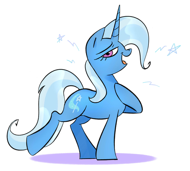 Size: 2100x1900 | Tagged: safe, artist:lafysaphy, derpibooru import, trixie, pony, unicorn, female, g4, hoof on chest, horn, image, looking at you, mare, open mouth, open smile, png, simple background, smiling, solo, stars, white background