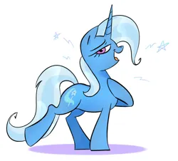 Size: 2100x1900 | Tagged: safe, artist:lafysaphy, derpibooru import, trixie, pony, unicorn, female, g4, hoof on chest, horn, image, looking at you, mare, open mouth, open smile, png, simple background, smiling, solo, stars, white background