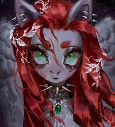 Size: 1859x2048 | Tagged: safe, artist:p0nyplanet, derpibooru import, oc, oc:void, unofficial characters only, pegasus, pony, bust, choker, ear piercing, female, image, jewelry, jpeg, laurel wreath, looking at you, mare, necklace, nose piercing, nose ring, piercing, solo, spiked choker