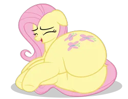 Size: 6900x5355 | Tagged: suggestive, artist:duskyzombie, derpibooru import, fluttershy, pegasus, pony, absurd resolution, butt, eyes closed, female, flutterbutt, image, lying down, mare, open mouth, png, simple background, smiling, solo, the ass was fat, transparent background, vector