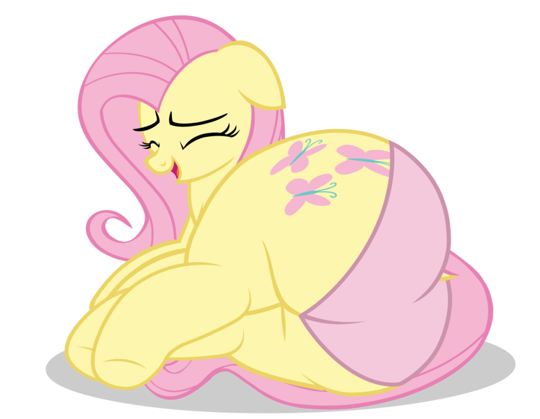 Size: 6900x5355 | Tagged: suggestive, alternate version, artist:duskyzombie, derpibooru import, fluttershy, pegasus, pony, absurd resolution, butt, clothes, eyes closed, female, flutterbutt, image, lying down, mare, open mouth, png, simple background, smiling, solo, the ass was fat, transparent background, underwear, vector