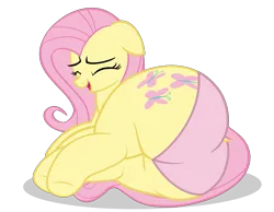 Size: 6900x5355 | Tagged: suggestive, alternate version, artist:duskyzombie, derpibooru import, fluttershy, pegasus, pony, absurd resolution, butt, clothes, eyes closed, female, flutterbutt, image, lying down, mare, open mouth, png, simple background, smiling, solo, the ass was fat, transparent background, underwear, vector