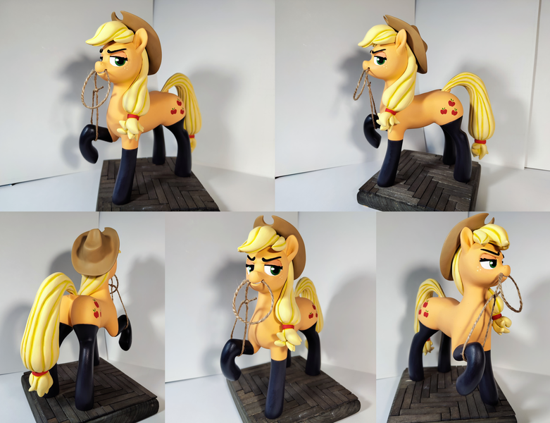 Size: 8000x6144 | Tagged: safe, artist:neo glin, artist:smeevel27, derpibooru import, applejack, earth pony, pony, clothes, craft, female, figurine, g4, image, latex, mare, photo, png, rope, sculpture, socks, solo