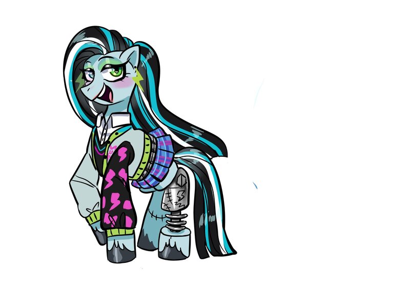 Size: 1754x1240 | Tagged: safe, artist:jully-park, derpibooru import, earth pony, pony, frankie stein, full body, image, jpeg, monster high, nonbinary, solo