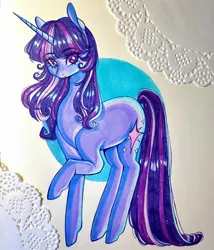 Size: 1750x2048 | Tagged: safe, artist:dollbunnie, derpibooru import, twilight sparkle, pony, unicorn, abstract background, female, g4, horn, image, jpeg, mare, solo, starry eyes, traditional art, unicorn twilight, wingding eyes