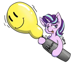 Size: 948x834 | Tagged: safe, artist:ponballoon, derpibooru import, starlight glimmer, pony, unicorn, balloon, g4, helium tank, horn, image, inflating, png, solo