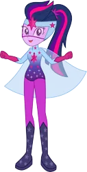 Size: 2714x5352 | Tagged: safe, artist:dupontsimon, derpibooru import, sci-twi, twilight sparkle, human, fanfic:choose your own magic ending, equestria girls, equestria girls series, fanfic art, g4, image, png, simple background, solo, superhero, transparent background, vector
