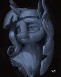 Size: 3054x3852 | Tagged: safe, artist:winpuss, derpibooru import, twilight sparkle, pony, unicorn, black background, bust, female, g4, horn, image, jpeg, mare, simple background, solo, statue, wip