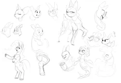 Size: 3852x2650 | Tagged: safe, artist:winpuss, derpibooru import, oc, unofficial characters only, earth pony, merpony, pony, bipedal, black and white, female, grayscale, image, jpeg, mare, monochrome, simple background, sketch, sketch dump, white background