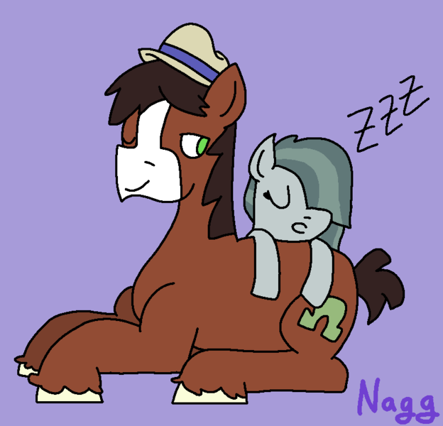 Size: 823x791 | Tagged: safe, artist:naggfruit, derpibooru import, marble pie, trouble shoes, crack shipping, duo, duo male and female, female, image, looking at someone, male, marbleshoes, onomatopoeia, png, shipping, simple background, sleeping, snoring, sound effects, straight, zzz