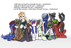 Size: 6500x4388 | Tagged: safe, artist:ashel_aras, derpibooru import, oc, oc:belarus, oc:clockwork device, oc:fire ray, oc:mader, oc:marussia, ponified, unofficial characters only, alicorn, changeling, pegasus, pony, unicorn, changeling oc, commission, cyrillic, horn, image, nation ponies, png, russia, russian, text