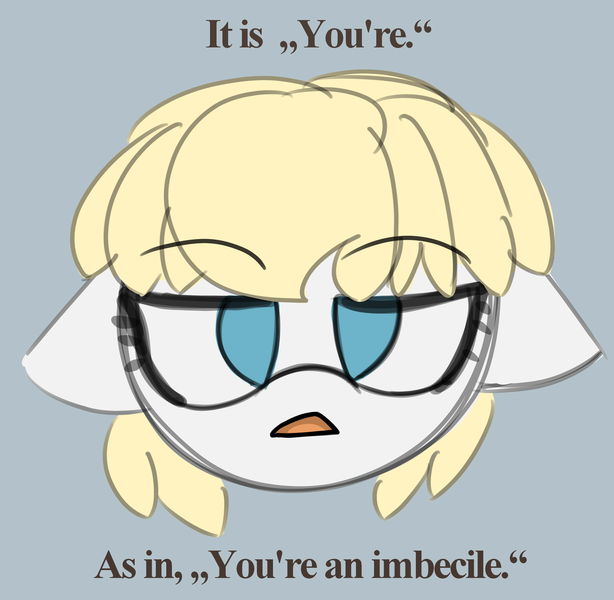 Size: 2175x2125 | Tagged: safe, artist:allhallowsboon, derpibooru import, oc, oc:full stop, unofficial characters only, earth pony, pony, bangs, blue eyes, disapproval, disembodied head, english, female, female focus, floppy ears, image, looking at you, mare, png, solo, solo female, solo focus, talking to viewer, text, yellow mane