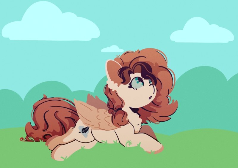 Size: 3508x2480 | Tagged: safe, artist:shadowblazearts, derpibooru import, oc, oc:mokka, unofficial characters only, pegasus, pony, :o, chest fluff, ear fluff, grass, image, lying down, male, open mouth, png, prone, solo, stallion