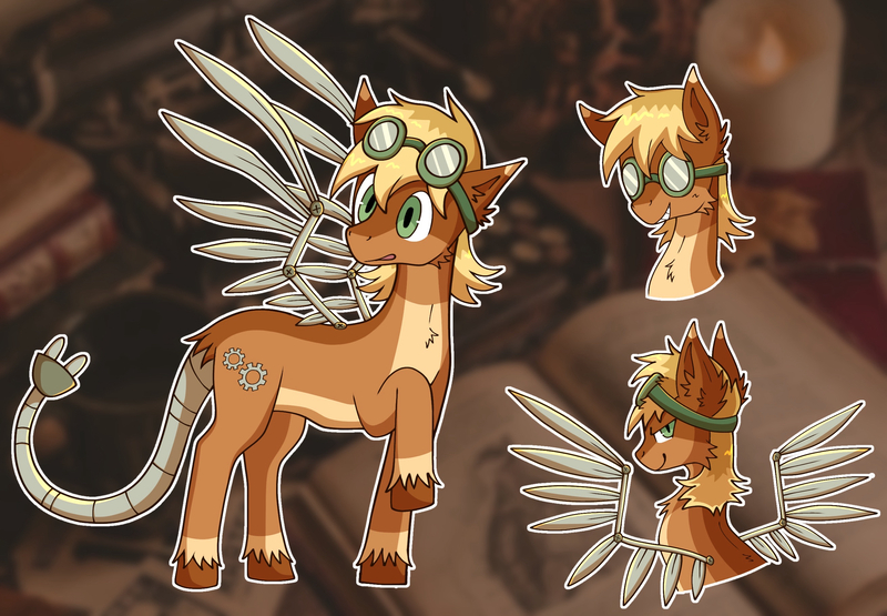 Size: 2621x1818 | Tagged: safe, artist:horselamp, derpibooru import, oc, oc:cable horse, unofficial characters only, cybernetic tail, cybernetic wings, goggles, image, jpeg, solo, wings