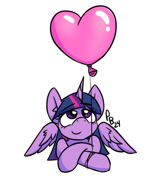Size: 570x684 | Tagged: safe, artist:ponballoon, derpibooru import, twilight sparkle, twilight sparkle (alicorn), alicorn, balloon, front view, heart, heart balloon, image, looking up, lying down, png, simple background, solo, transparent background