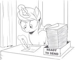 Size: 955x771 | Tagged: oc name needed, safe, artist:nauyaco, derpibooru import, oc, unofficial characters only, pony, unicorn, female, horn, image, magic, mare, monochrome, paper, png, solo