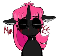 Size: 493x468 | Tagged: safe, artist:dsstoner, derpibooru import, oc, unofficial characters only, pony, undead, unicorn, vampire, vampony, .exe, blood, choker, crying, female, glasses, horn, image, mare, nosebleed, piercing, png, tears of blood