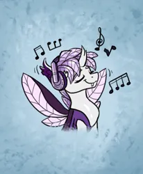 Size: 1551x1883 | Tagged: safe, artist:helmie-art, derpibooru import, oc, oc:elytra, changedling, changeling, changedling oc, changeling oc, headphones, image, music notes, pink changeling, png, white changeling