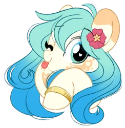 Size: 1324x1357 | Tagged: safe, artist:emberslament, derpibooru import, oc, oc:seascape, unofficial characters only, earth pony, pony, coat markings, cute, doodle, earth pony oc, female, flower, flower in hair, gradient mane, heart, heart eyes, image, mare, mottled coat, one eye closed, png, simple background, tongue out, transparent background, wingding eyes, wink