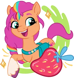 Size: 3000x3146 | Tagged: safe, artist:cloudy glow, derpibooru import, sunny starscout, earth pony, pony, g5, food, fruit, image, png, simple background, solo, strawberry, transparent background