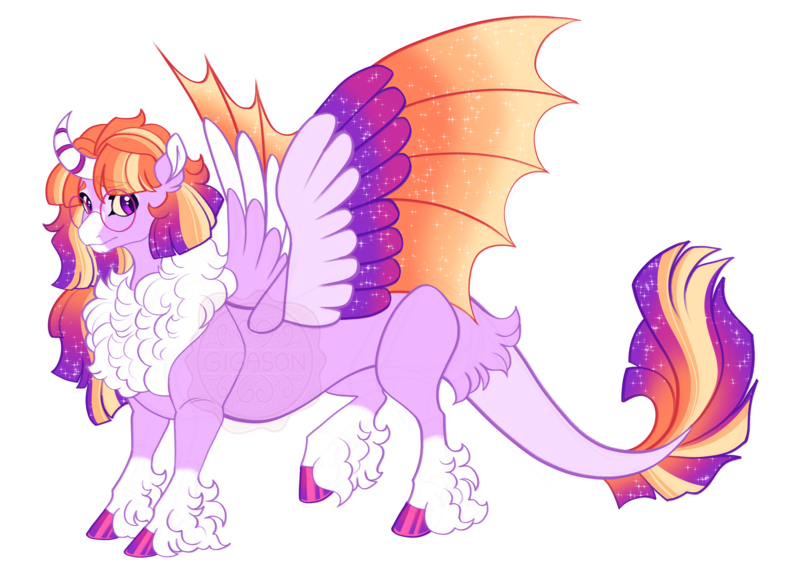 Size: 4300x3100 | Tagged: safe, artist:gigason, derpibooru import, oc, oc:secret sphinx, draconequus, colored wings, glasses, hybrid wings, image, magical threesome spawn, multicolored wings, parent:discord, parent:sunburst, parent:twilight sparkle, png, simple background, solo, transparent background, wings