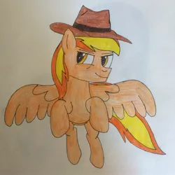 Size: 2448x2448 | Tagged: safe, artist:mlptmntfan2000, derpibooru import, oc, oc:firey ratchet, pegasus, detective, fedora, flying, g4, hat, image, jpeg, male, sketch, solo