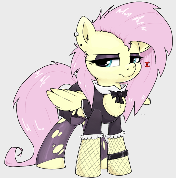 Size: 866x872 | Tagged: safe, artist:whiskeypanda, derpibooru import, fluttershy, pegasus, pony, /mlp/, 4chan, aggie.io, armband, bow, clothes, cutout, drawthread, eyeshadow, female, fluttergoth, frown, garter belt, goth, image, jewelry, looking at you, makeup, png, ripped stockings, simple background, socks, stockings, thigh highs, torn clothes