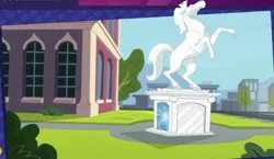 Size: 1078x625 | Tagged: safe, derpibooru import, equestria girls, canterlot high, g4, horse statue, image, jpeg, portal, wondercolt statue