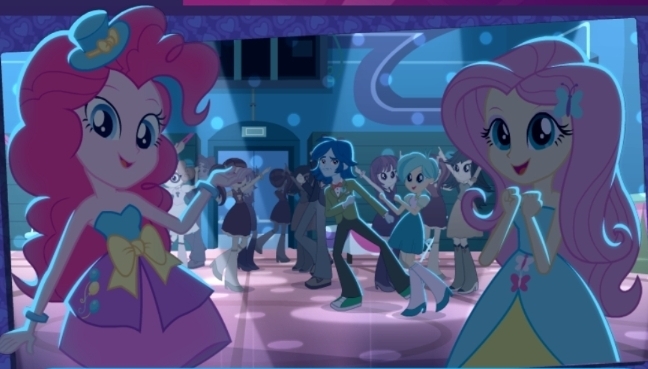 Size: 648x369 | Tagged: safe, derpibooru import, captain planet, fluttershy, pinkie pie, tennis match, human, equestria girls, dancing, duo focus, fall formal, fall formal outfits, female, g4, image, jpeg, male