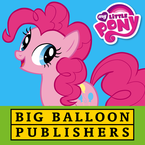 Size: 1024x1024 | Tagged: safe, derpibooru import, official, pinkie pie, earth pony, pony, app icon, big balloon, female, g4, image, mare, my little pony (big balloon), my little pony logo, open mouth, open smile, png, smiling, solo, tail