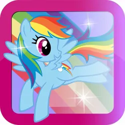 Size: 950x950 | Tagged: safe, derpibooru import, official, rainbow dash, pegasus, pony, app icon, e-dantès, female, flying, g4, image, jpeg, mare, my little pony – les histoires interactives à lire ou à écouter, open mouth, solo, sparkles, spread wings, stock vector, tail, wings