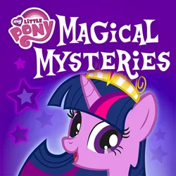 Size: 512x512 | Tagged: safe, derpibooru import, official, twilight sparkle, twilight sparkle (alicorn), alicorn, pony, app icon, bust, crown, eaglemoss, female, g4, horn, image, jewelry, looking at you, mare, my little pony logo, my little pony magical mysteries, open mouth, open smile, png, portrait, regalia, smiling, solo, stars