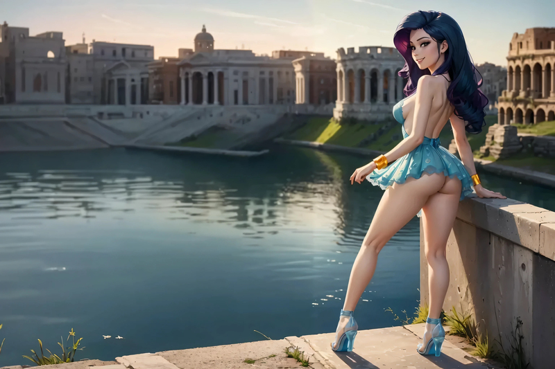 Size: 3072x2048 | Tagged: suggestive, ai content, derpibooru import, machine learning generated, stable diffusion, rarity, human, equestria girls, afternoon, armlet, beautiful, beautisexy, breasts, building, butt, europe, female, g4, high heels, humanized, image, inviting, italy, jpeg, light skin, looking at you, looking back, looking back at you, rearity, road trip, shoes, sideboob, smiling, smiling at you, solo, solo female, sunset, travelling