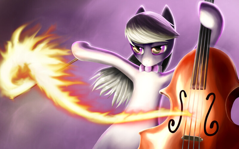 Size: 1680x1050 | Tagged: safe, artist:rautakoura, derpibooru import, octavia melody, bow, bowtie, cello, dramatic lighting, fire, g4, image, jpeg, musical instrument, standing, standing on two hooves