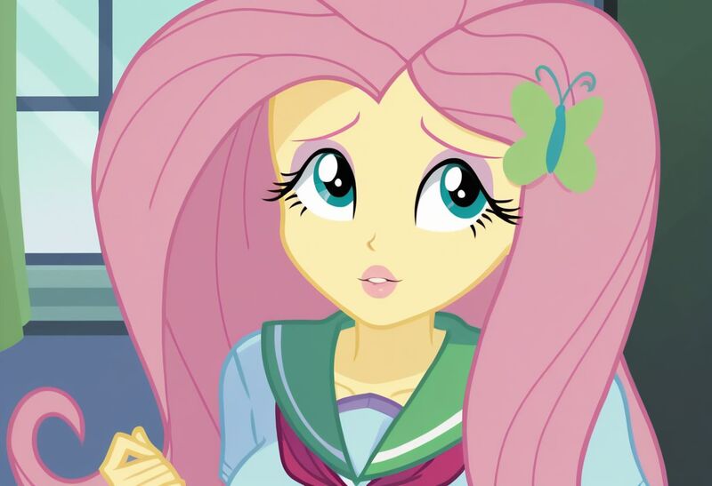 Size: 1216x832 | Tagged: safe, ai content, machine learning generated, prompter:axeleif, fluttershy, butterfly, human, insect, equestria girls, anime, anime style, blushing, classroom, clothes, cute, generator:pony diffusion v6 xl, humanized, image, jpeg, long hair, looking at you, prompt in description, school uniform, schoolgirl, shy, solo, teenager