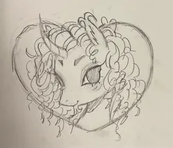 Size: 1001x852 | Tagged: safe, artist:lesboin, derpibooru import, rarity, pony, unicorn, alternate hairstyle, horn, image, jpeg, pencil drawing, solo, traditional art