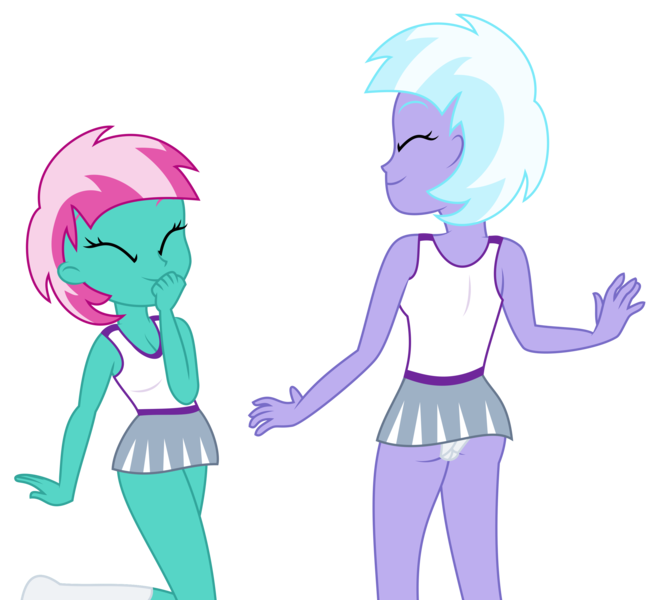 Size: 2910x2669 | Tagged: suggestive, artist:starcollider, derpibooru import, lilac sky, spring step, sunlight spring, equestria girls, rainbow falls, .svg available, base used, clothes, derpibooru exclusive, duo, duo female, equestria girls-ified, female, g4, image, png, simple background, skirt, tanktop, transparent background, upskirt, vector